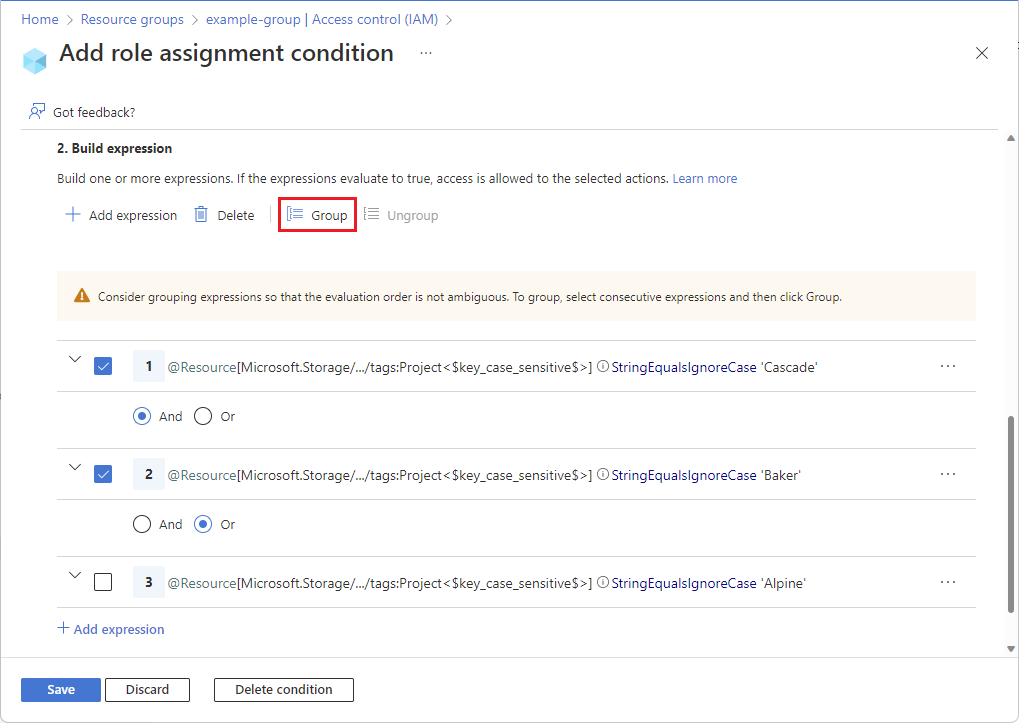 Build expression section with multiple expressions to group.