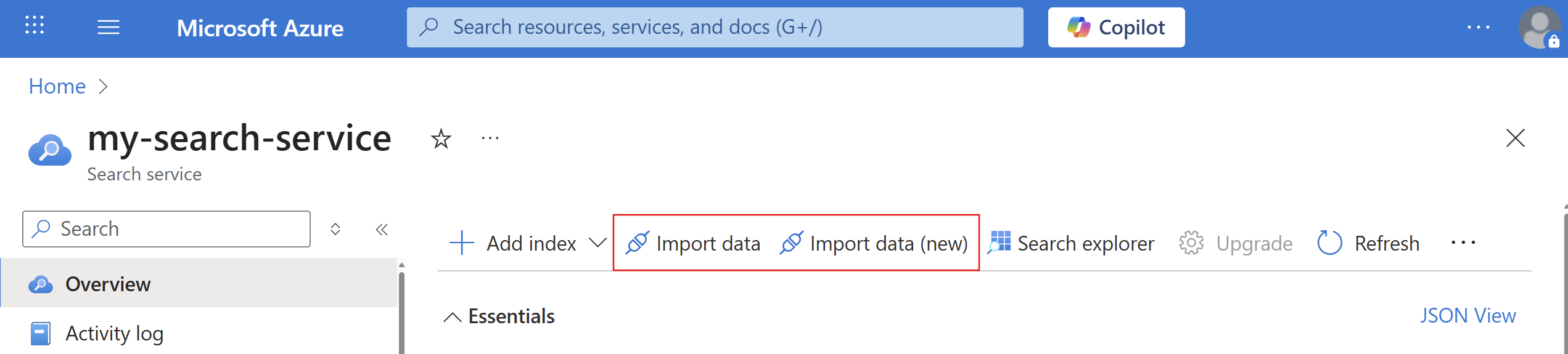 Screenshot of the import wizard options.