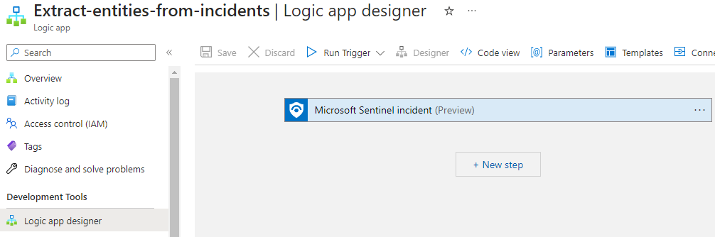 Screenshot of viewing the playbook in the Logic app designer.