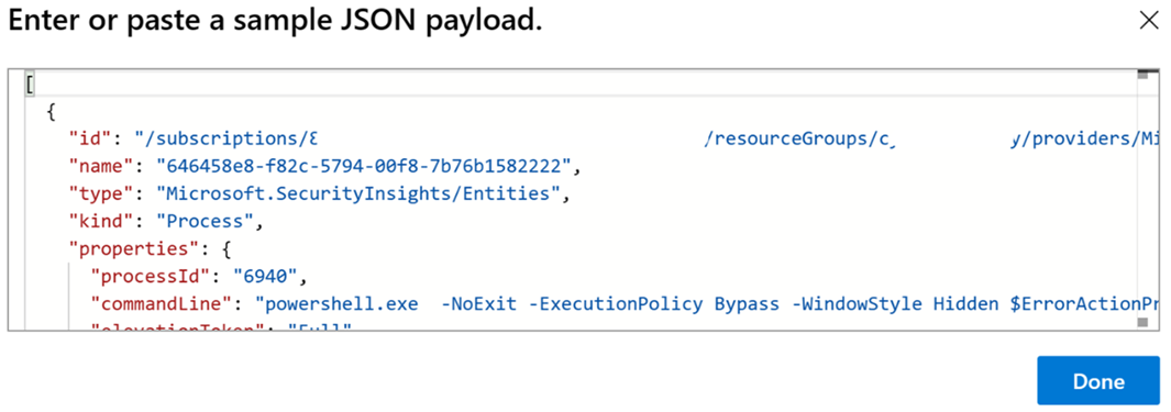 Screenshot of pasting the sample payload.