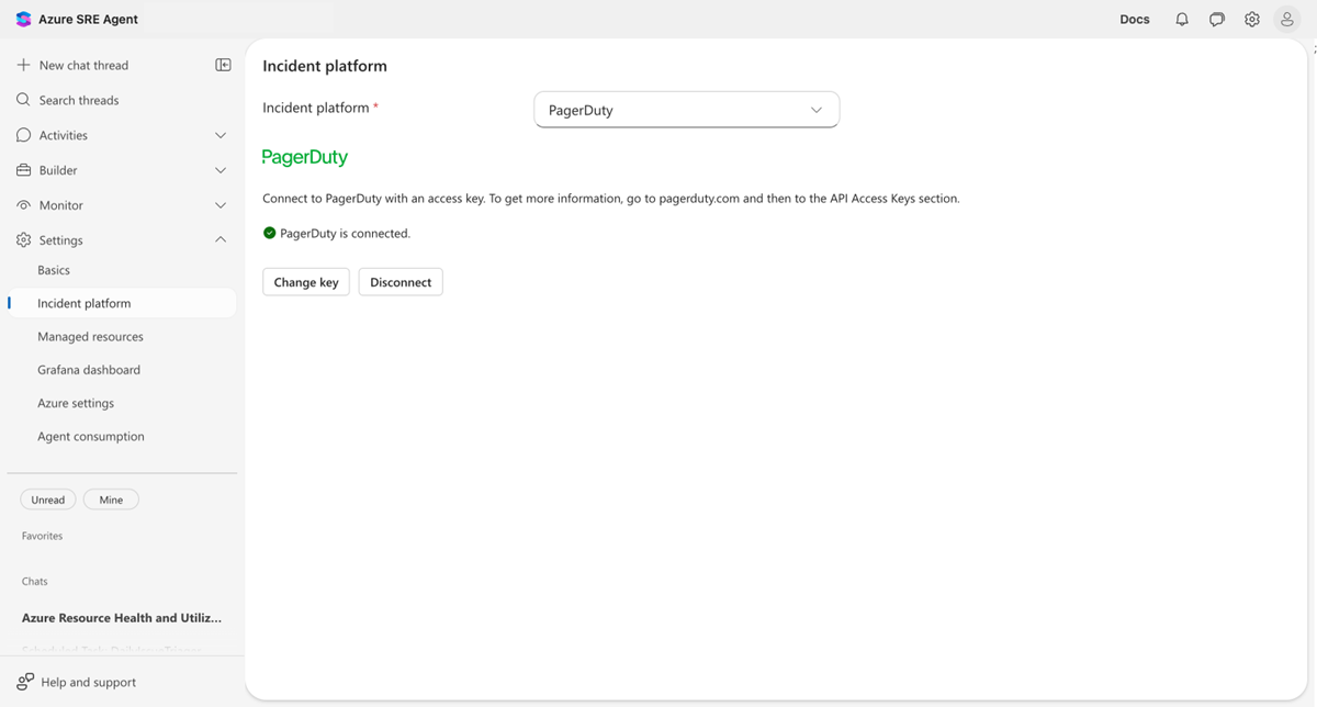 Screenshot of the Settings menu showing the Incident platform option.