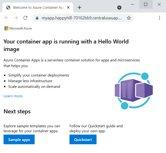 Screenshot of an Azure Container Apps deployment.
