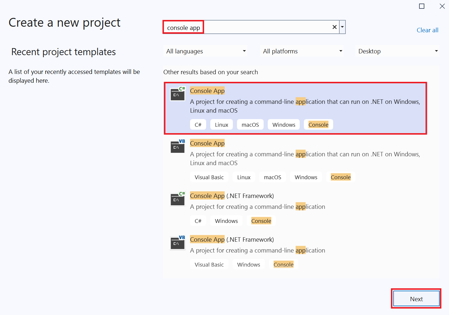 A screenshot showing how to create a new project using Visual Studio.
