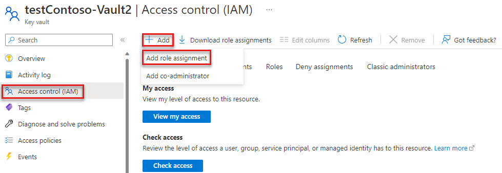 A screenshot showing how to assign a role in Azure portal.
