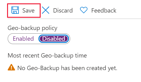 A screenshot from the Azure portal, showing the Save geo-backup settings button.