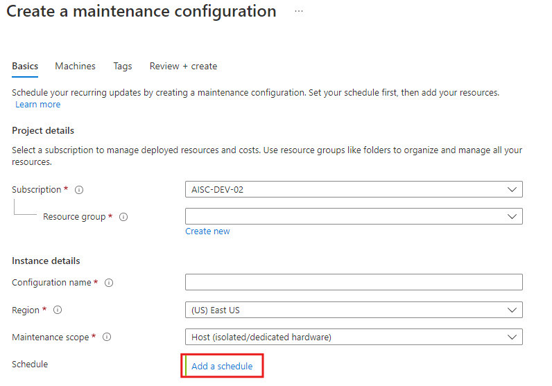 Screenshot showing Maintenance Configuration basics