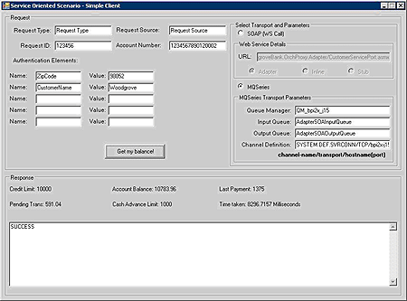 MQSeries_Transport_adapter Image that shows the SUCCESS response.