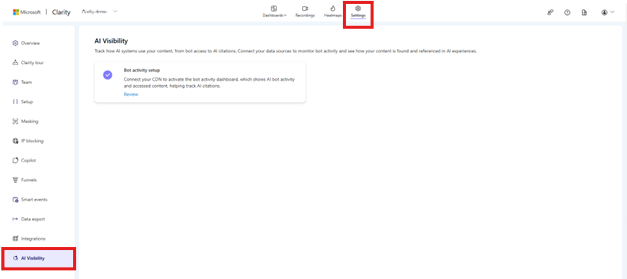 AI Visibility in settings.