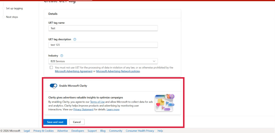 Enable Clarity in UET.
