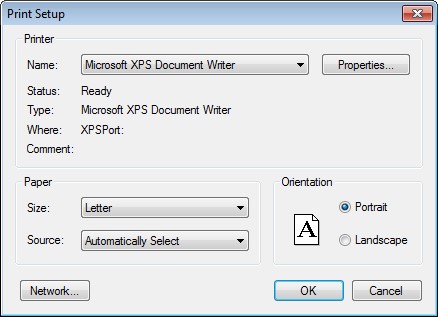 Screenshot showing the Print Setup window.