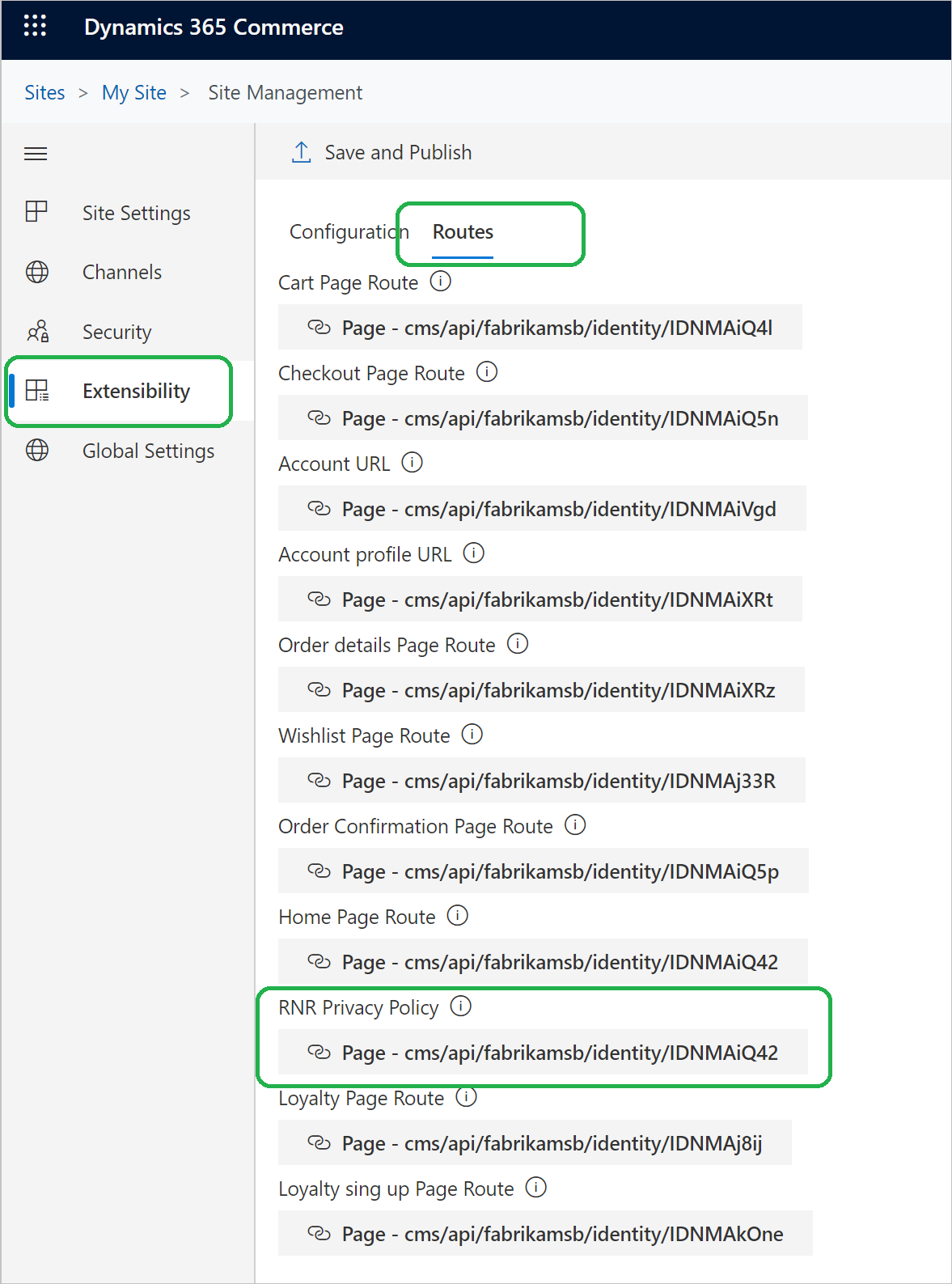 Screenshot of configuring the link for the privacy and policy page.