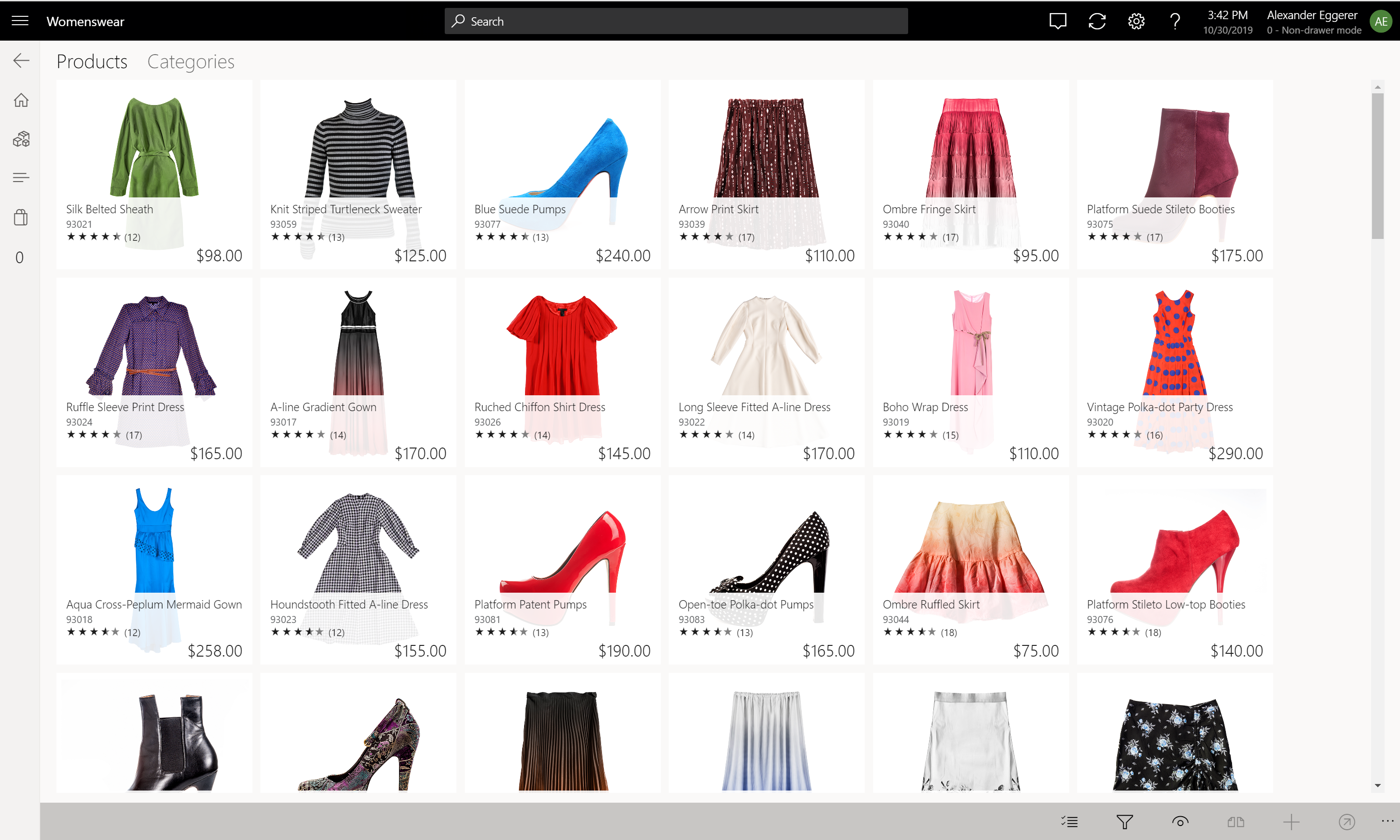 Screenshot of product ratings at the POS.
