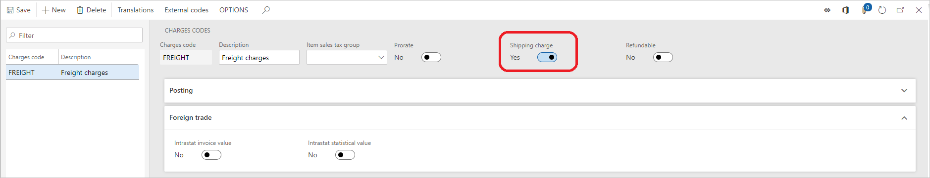 Screenshot of specifying a charge as a shipping charge.