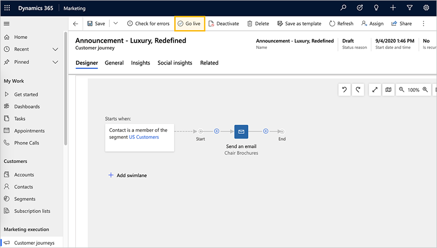 Customer journey Go live.