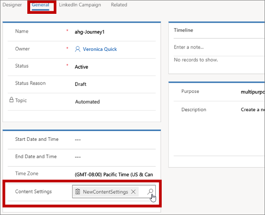 Where to set content settings for a journey.