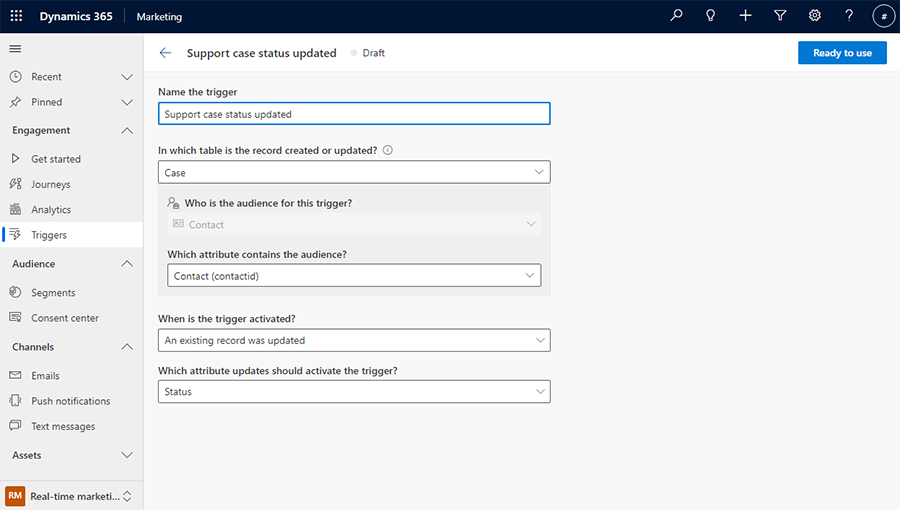 Select the Dataverse table and audience screenshot Select the Dataverse table and audience screenshot.