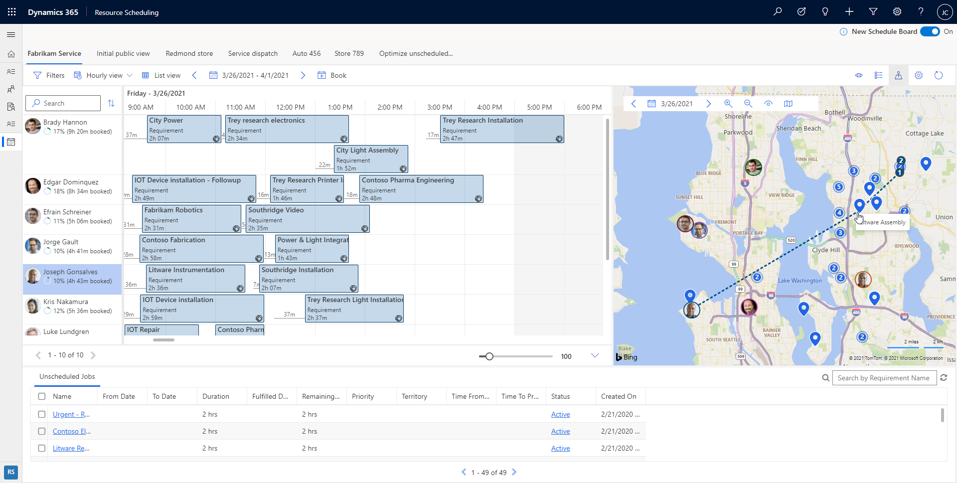 Screenshot of the schedule board showing dragging of the resource route.