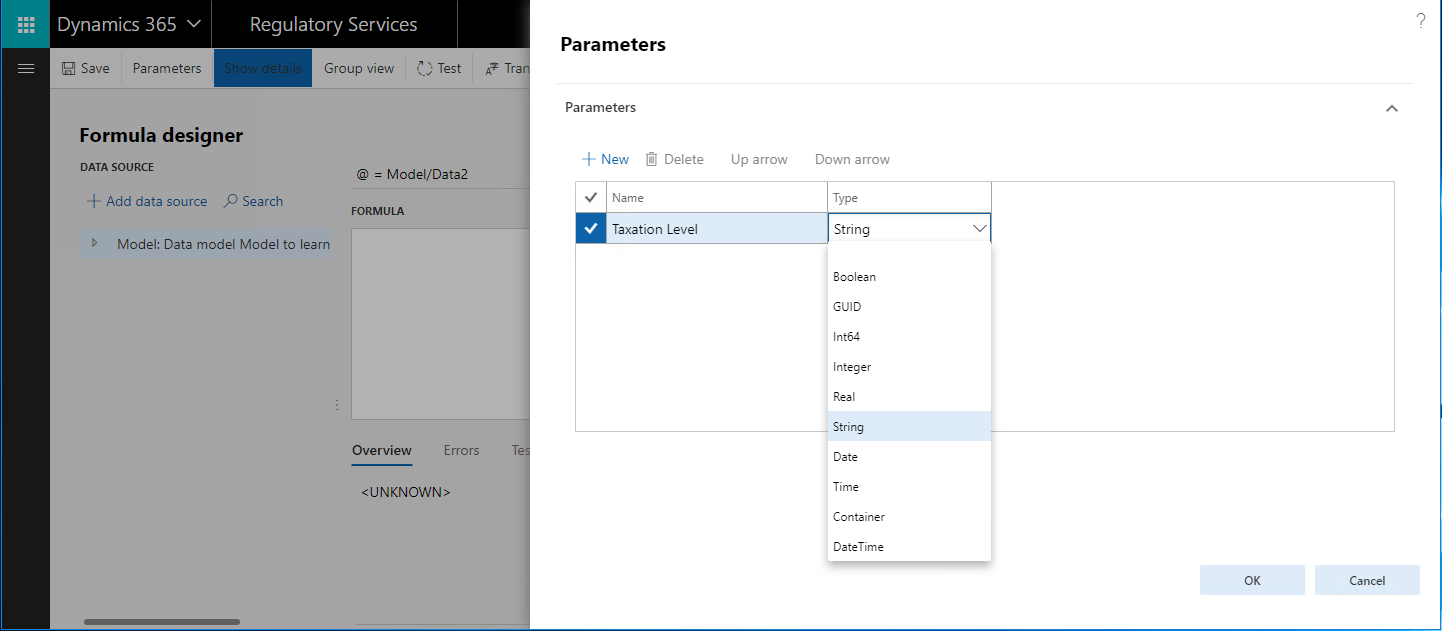 Parameter data source list.