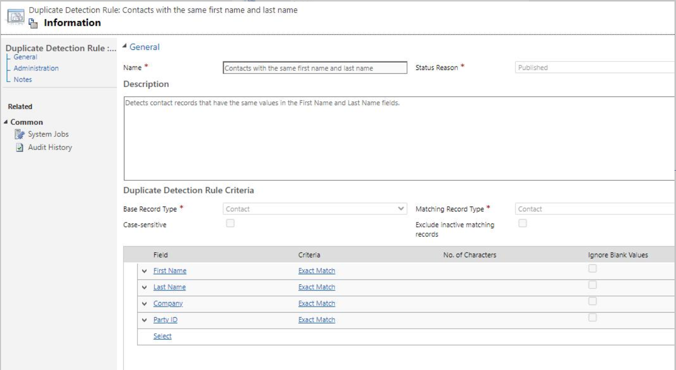 Screenshot of duplicate rule for Contacts.