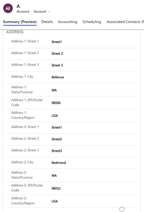 Screenshot of Summary tab for postal addresses.