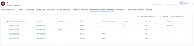 Screenshot of grid for electronic addresses.