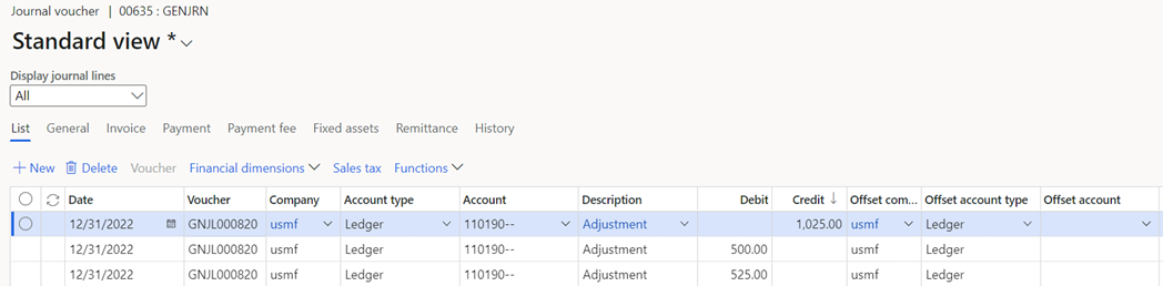 Screenshot of an adjustment not being posted because manual entry isn't allowed.