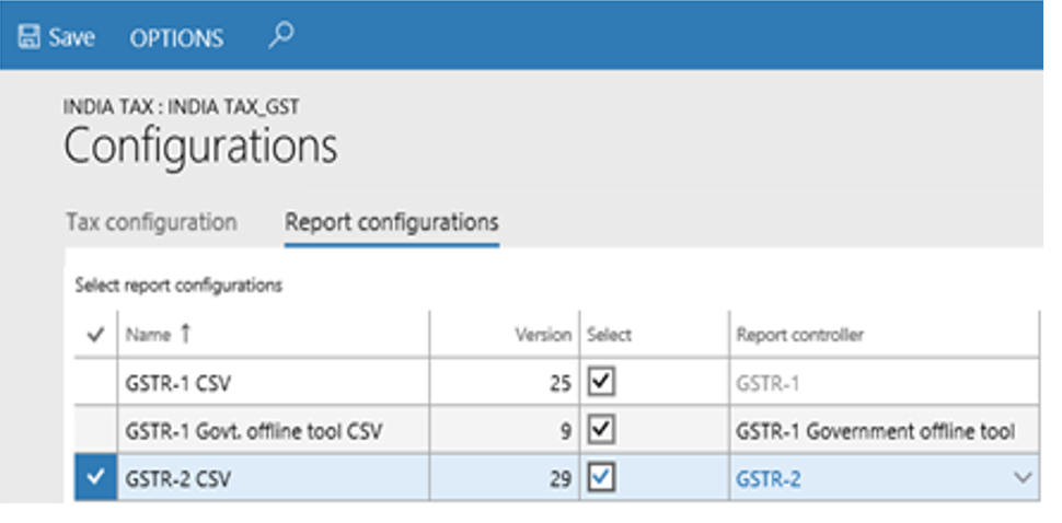 Screenshot of the report configuration.