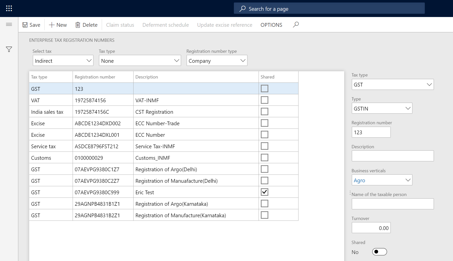 Screenshot of the new company registration number form.