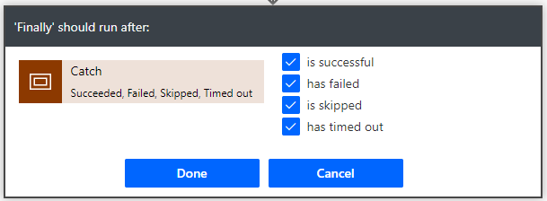 Screenshot of Configure run after settings for Finally scope.