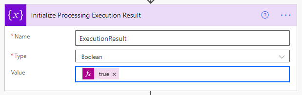 Screenshot of Initialize Processing Execution Result action.