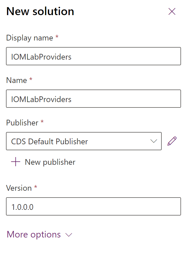 Screenshot of the new solution properties.