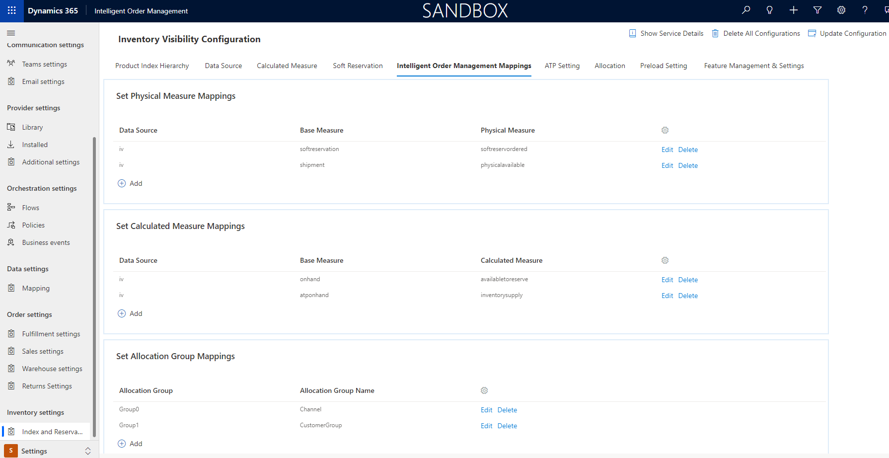 Screenshot of the Intelligent Order Management Mappings configuration.