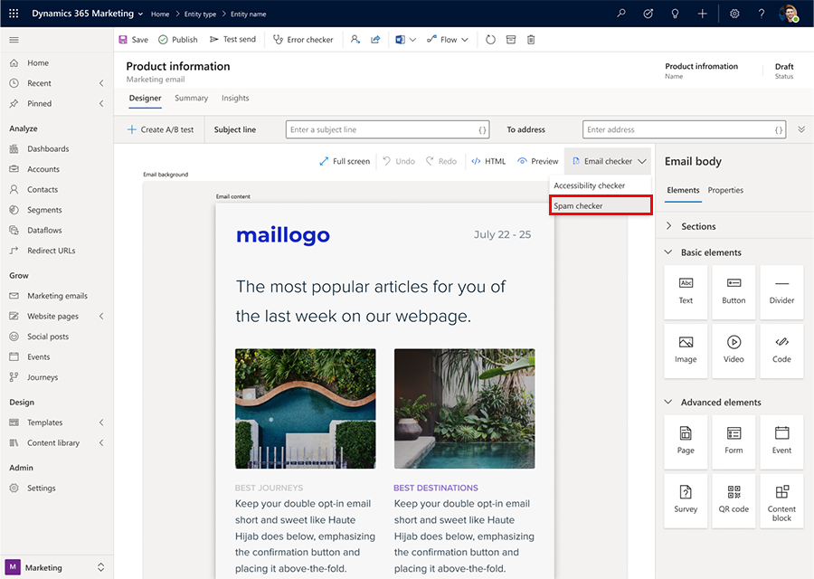 Use AI To Check Your Message content Spam Score Dynamics 365 Marketing