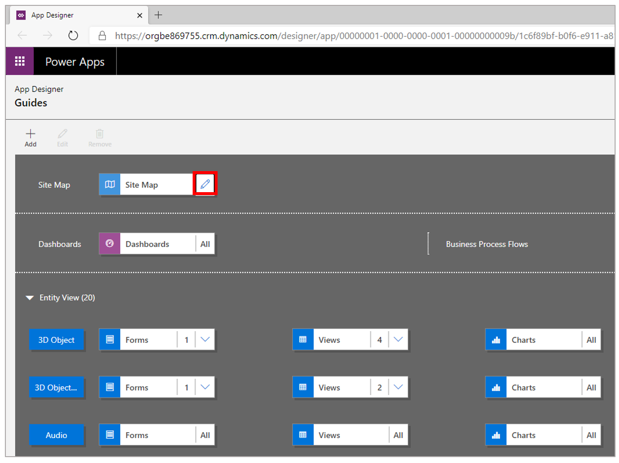 Edit button for Site Map Edit button for Site Map.