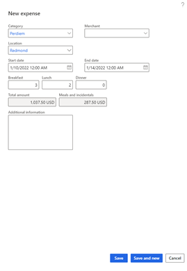 Screenshot of per diem expense where the meal reduction is based on meal type per trip.