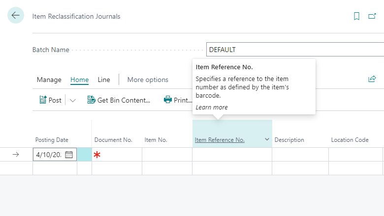 Item Reclassification Journals page