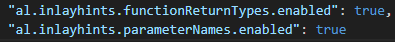 New al.inlayhints settings allow enabled inlay hints for return types and parameters