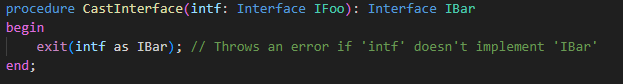 Example of casting an instance of an interface to a specific interface. Example of casting an instance of an interface to a specific interface.