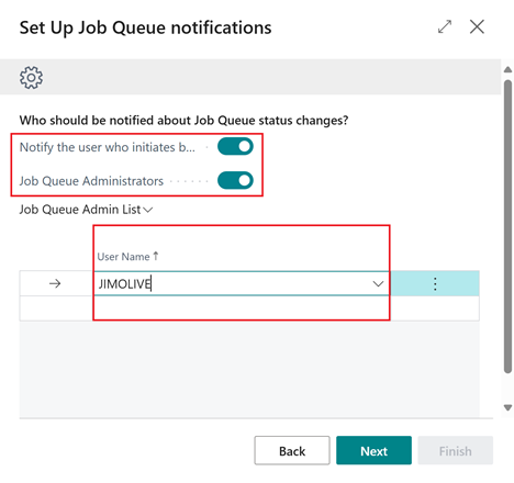 Step where you define who to notify when job queues have an issue Step where you define who to notify when job queues have an issue