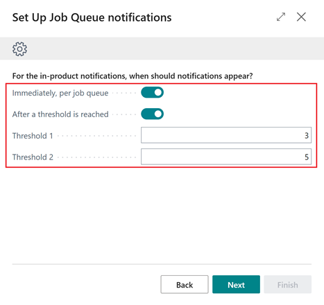 Step where you define when to notify you of job queue issues. Step where you define when to notify you of job queue issues.