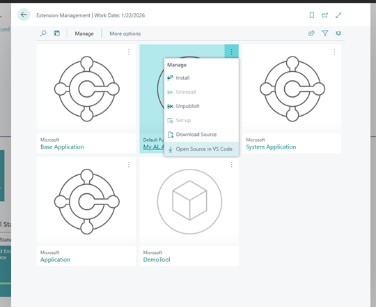 New Open Source in Visual Studio Code on an extension in the Extension Management page. New Open Source in Visual Studio Code on an extension in the Extension Management page.