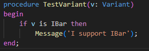 Example of testing if a given variant support a specific interface Example of testing if a given variant supports a specific interface