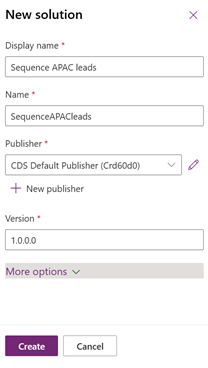 Screenshot of entering values for the solution in the new solution dialog.