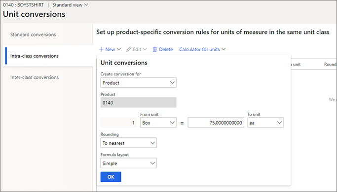 Screenshot of adding a new unit conversion.