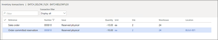 Screenshot of inventory transactions showing order-committed reservation as a transaction type.