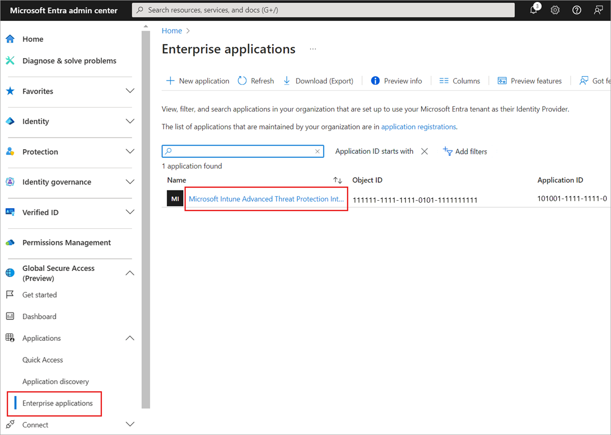 Screenshot of the Enterprise applications details.