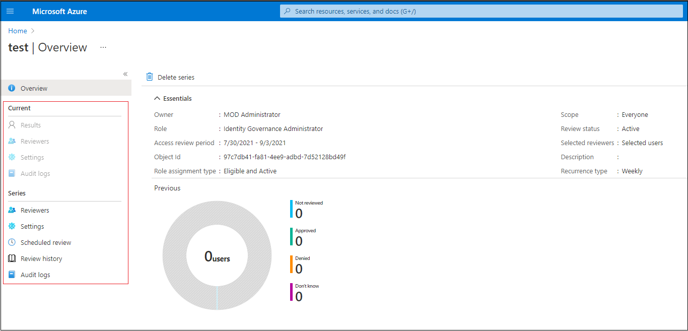 Screenshot that shows updating access review settings.