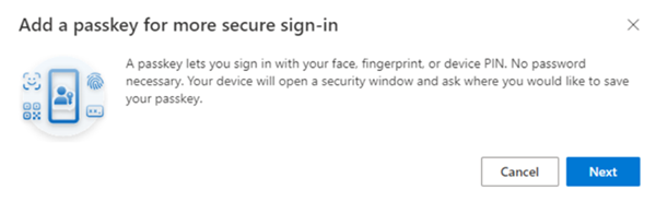 Screenshot of the Add a passkey on your iOS or Android device option.