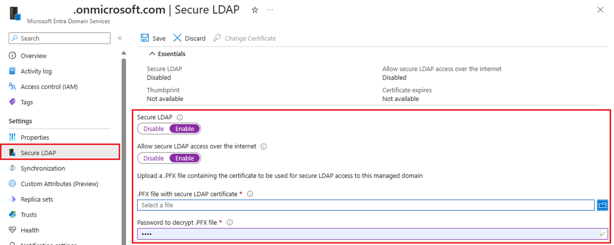 Enable secure LDAP for a managed domain in the Microsoft Entra admin center