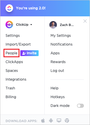 Screenshot shows the People link selected.